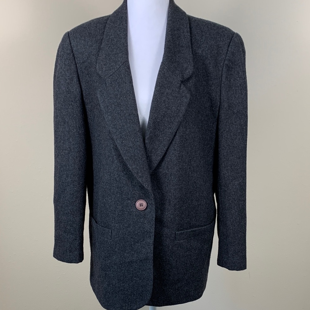 Vintage SK & Company Classic Charcoal Single-Button Blazer Petite